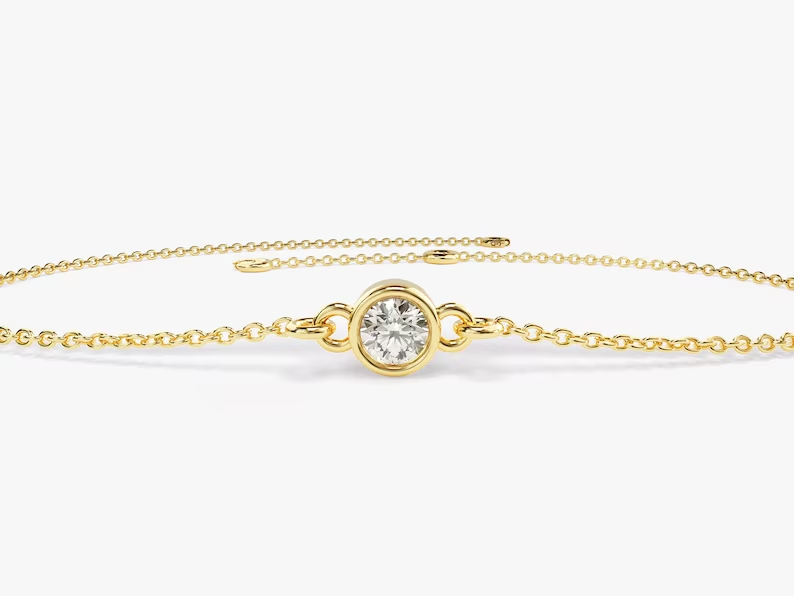 Bezel Set Diamond Bracelet for Women  customdiamjewel 10 KT Solid Gold Yellow Gold VVS-EF