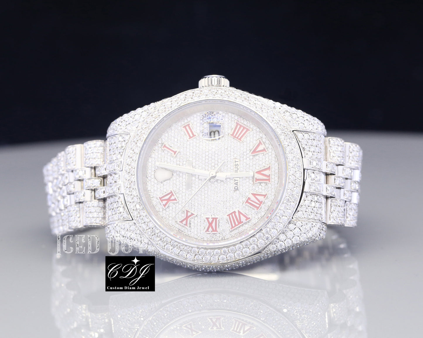 Round Dial Rolex Ice Out Diamond Watch (25CT)