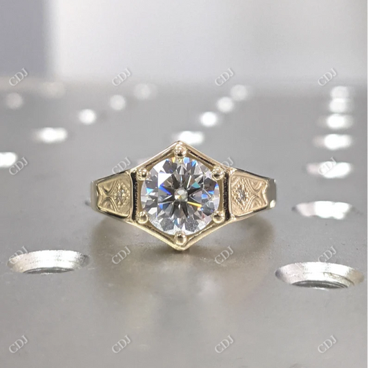 1.5CT Unique Hexagon Round Moissanite Wedding Ring  customdiamjewel 10KT Yellow Gold VVS-EF
