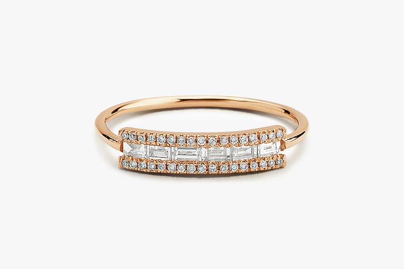 0.34CTW Baguette And Round Cut Natural Diamond Solid Gold Ring  customdiamjewel 10 KT Solid Gold Rose Gold VVS-EF