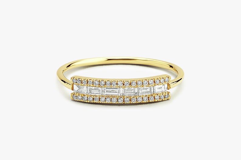 0.34CTW Baguette And Round Cut Natural Diamond Solid Gold Ring  customdiamjewel 10 KT Solid Gold Yellow Gold VVS-EF