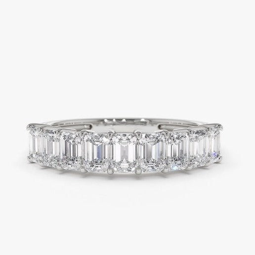 1.01CTW Emerald Cut Natural Diamond Half Eternity Wedding Band  customdiamjewel 10 KT Solid Gold White Gold VVS-EF