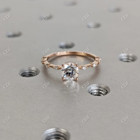 Round Cut Moissanite Dainty Engagement Diamond Ring  customdiamjewel 10KT Rose Gold VVS-EF