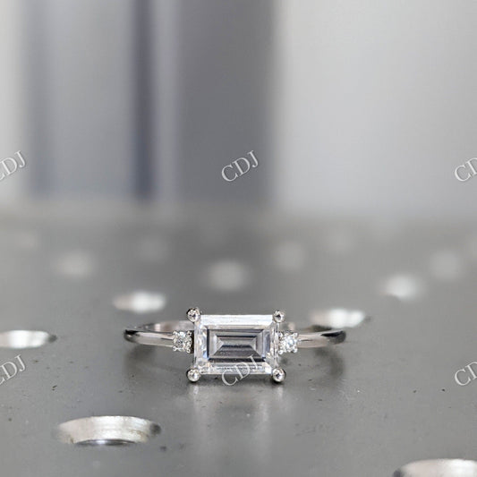 Emerald Shape Moissanite  White Gold Three Stone Engagement Ring  customdiamjewel 10KT White Gold VVS-EF