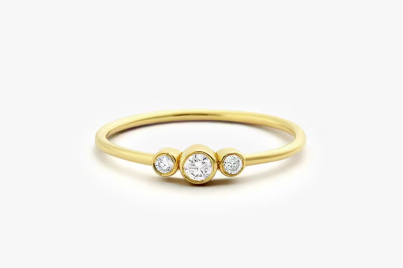 0.14CTW Three Stone Round Brilliant Cut Lab Grown Diamond Ring  customdiamjewel Sterling Silver Yellow Gold VVS-EF