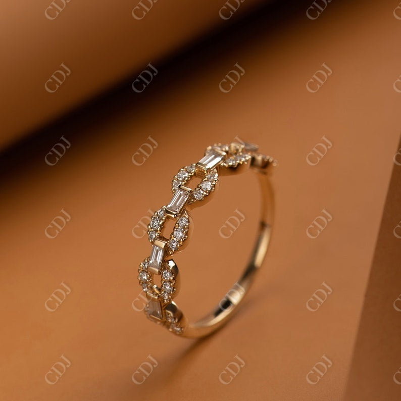 0.42CTW Round And Baguette Cut Natural Diamond Chain Shape Ring  customdiamjewel   