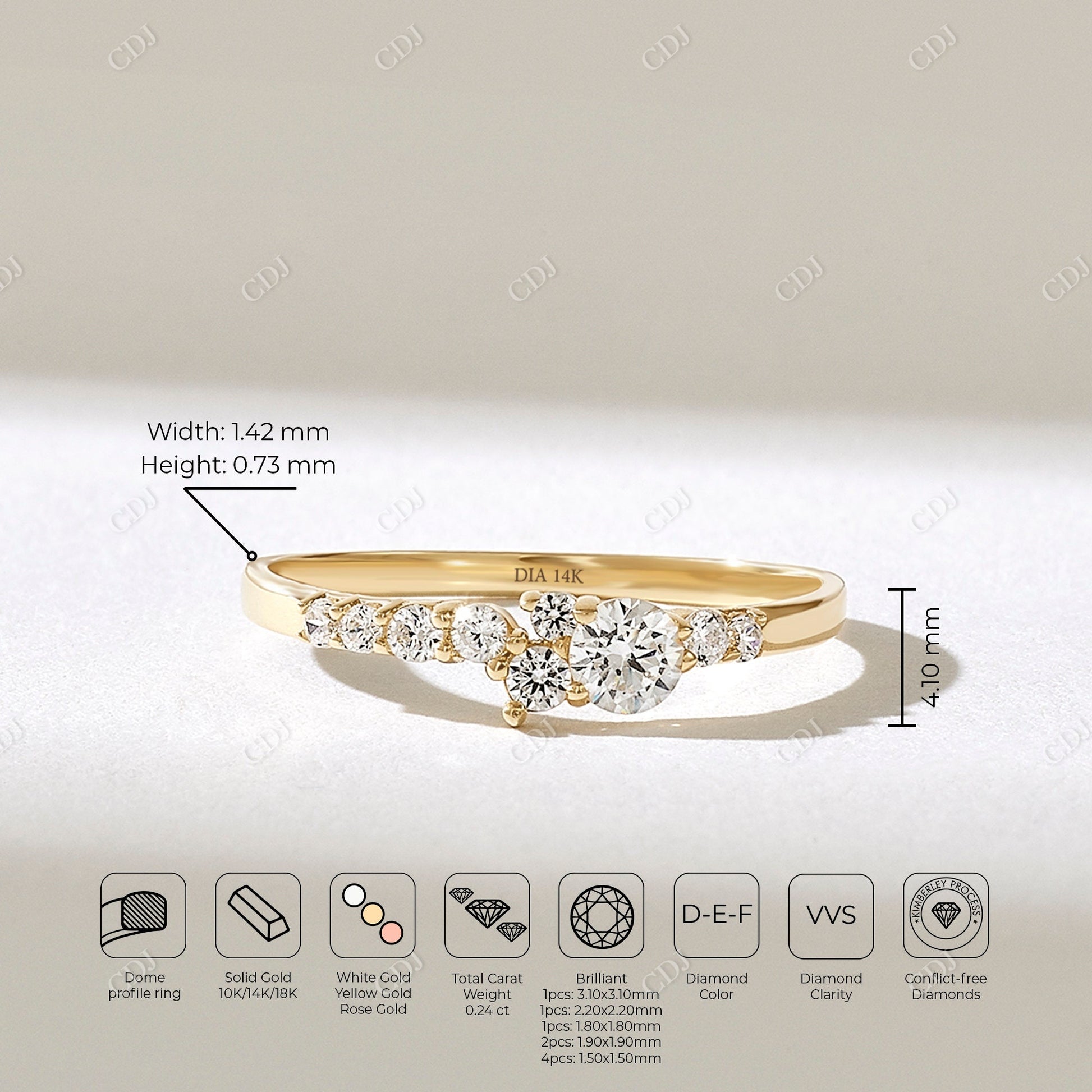 0.73CTW Minimalist Cluster CVD Diamond Wedding Ring  customdiamjewel   
