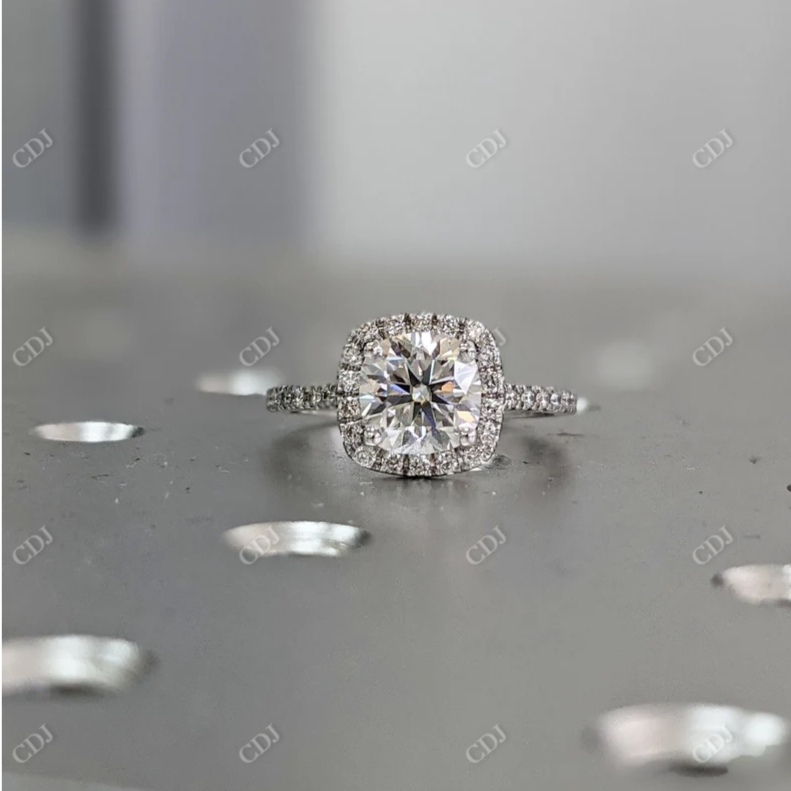 2.0CT Round Halo Moissanite Engagement Ring  customdiamjewel 10KT White Gold VVS-EF