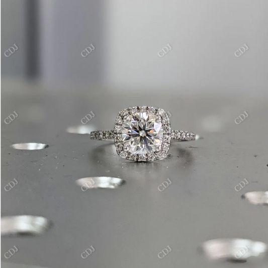 2.0CT Round Halo Moissanite Engagement Ring  customdiamjewel 10KT White Gold VVS-EF