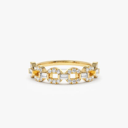 0.42CTW Round And Baguette Cut Natural Diamond Chain Shape Ring  customdiamjewel 10 KT Solid Gold Yellow Gold VVS-EF