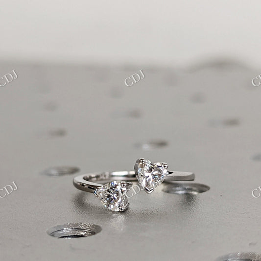 Double Heart Cut Moissanite Open Shank Engagement Ring  customdiamjewel 10KT White Gold VVS-EF