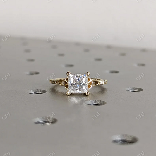 1.0CT Princess Cut Moissanite Cathedral Set Engagement Ring  customdiamjewel 10KT Yellow Gold VVS-EF