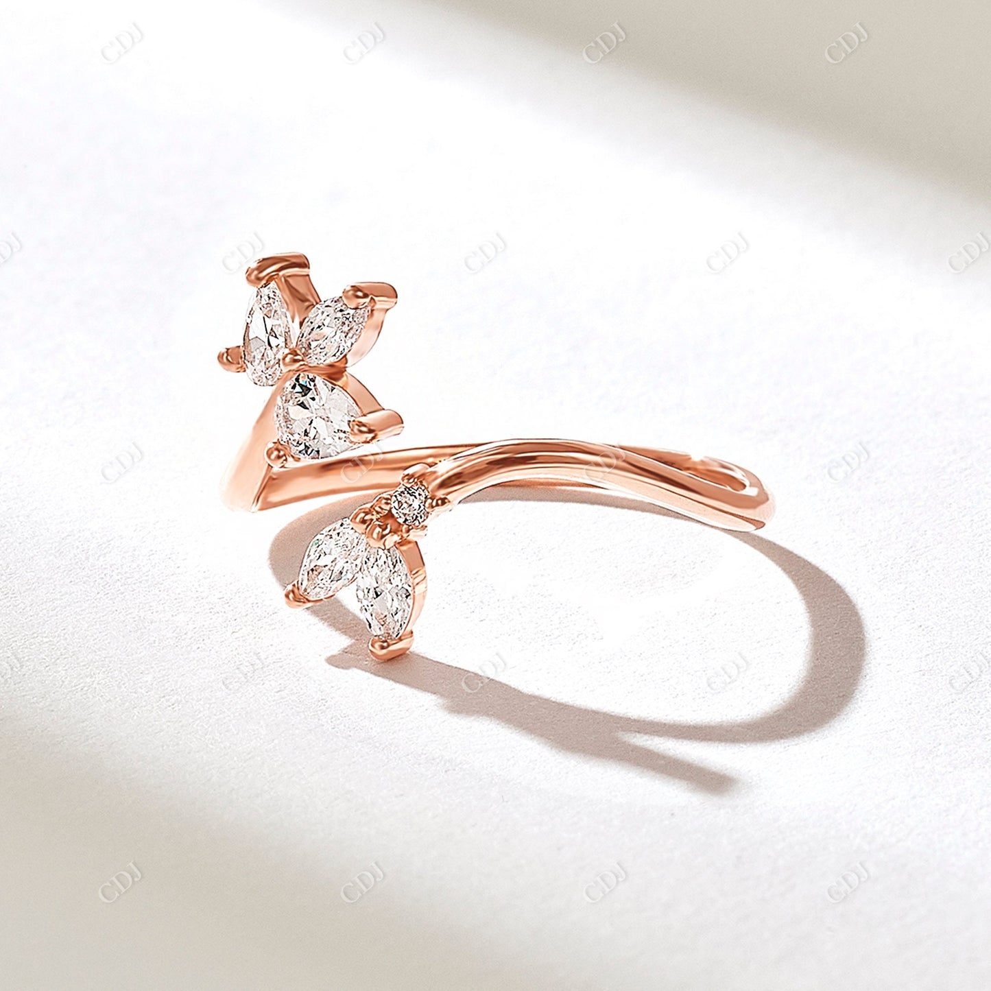 0.43CTW Pear & Marquise Lab Grown Diamond Open Flower Ring  customdiamjewel 10KT Rose Gold VVS-EF