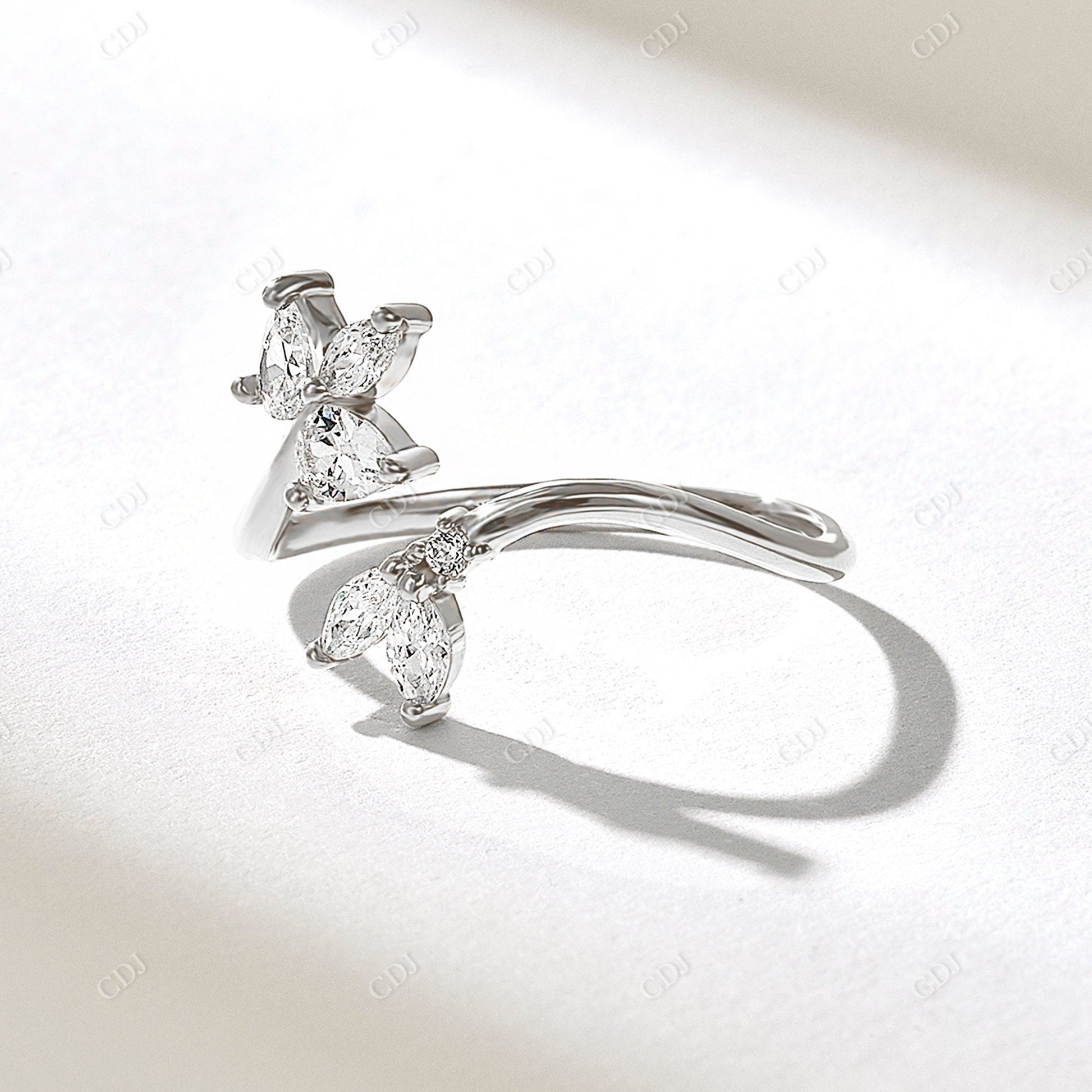 0.43CTW Pear & Marquise Lab Grown Diamond Open Flower Ring  customdiamjewel 10KT White Gold VVS-EF