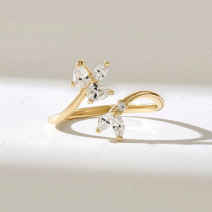 0.43CTW Pear Marquise Diamond Open Flower Ring  customdiamjewel 10KT Yellow Gold VVS-EF
