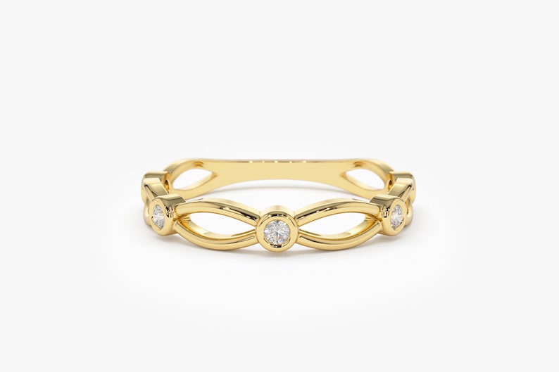 0.16CTW Round Cut Natural Diamond Bezel Set Wedding Band  customdiamjewel 10 KT Solid Gold Yellow Gold VVS-EF