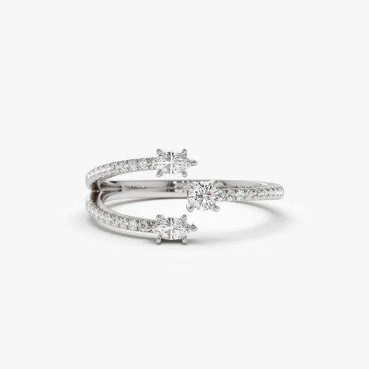 0.40CTW Marquise & Round Lab Grown Diamond Claw Wedding Band  customdiamjewel Sterling Silver White Gold VVS-EF