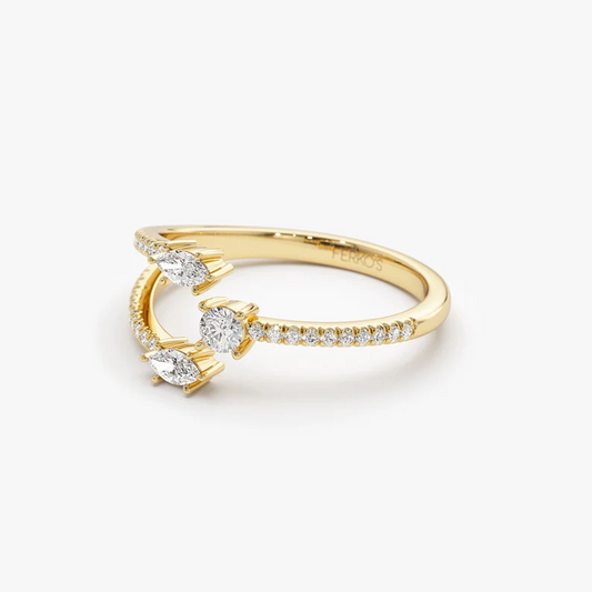 0.40CTW Marquise & Round Lab Grown Diamond Claw Wedding Band  customdiamjewel Sterling Silver Yellow Gold VVS-EF