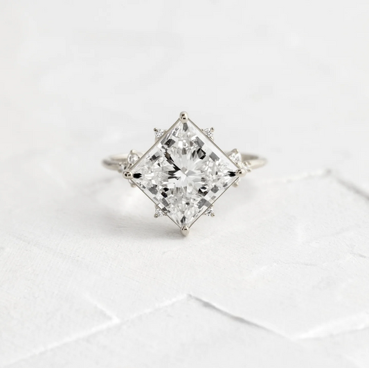 Antique Style Princess Cut Moissanite Cluster Engagement Ring  customdiamjewel 10KT White Gold VVS-EF