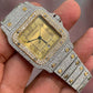 Men Stainless Steel Yellow Dial Diamond Cartier Watch