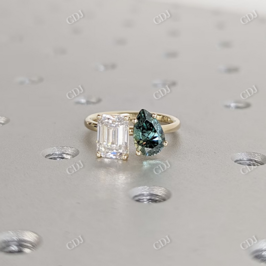 1.5CT Pear And Emerald Cut Toi Et Moi Moissanite Ring  customdiamjewel 10KT Yellow Gold VVS-EF