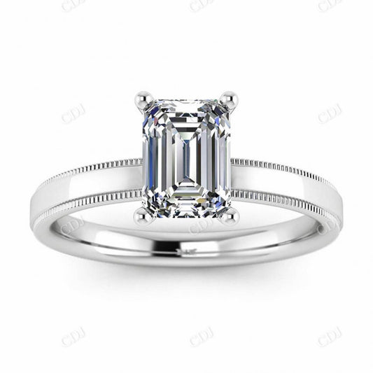 Antique Emerald Cut Moissanite Milgrain Engagement Ring  customdiamjewel 10KT White Gold VVS-EF