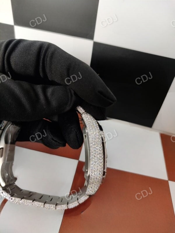 Full White Cartier Santos Blue Dial Hip Hop Moissanite Watch customdiamjewel