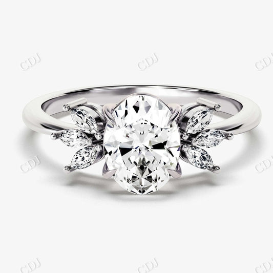 1.65CTW Marquise And Oval Cut Accent Moissanite Ring  customdiamjewel 10KT White Gold VVS-EF