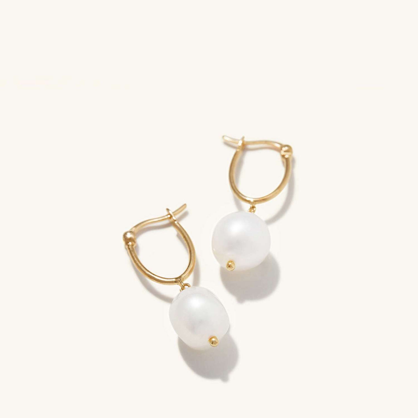 Unique Pearl Hoops 14K Yellow Solid Gold Hoop Earrings