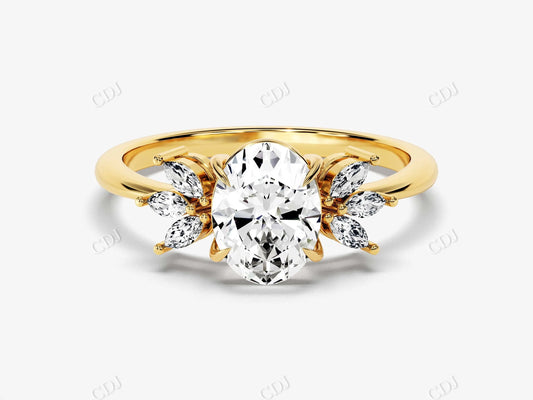 1.65CTW Marquise And Oval Cut Accent Moissanite Ring  customdiamjewel 10KT Yellow Gold VVS-EF