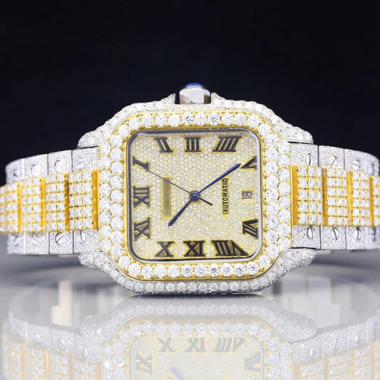 Two Tone Custom Cartier Moissanite Iced Out Watch customdiamjewel