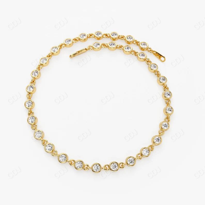 Moissanite 14K Yellow Gold Bezel Set Diamond Bracelet  customdiamjewel   
