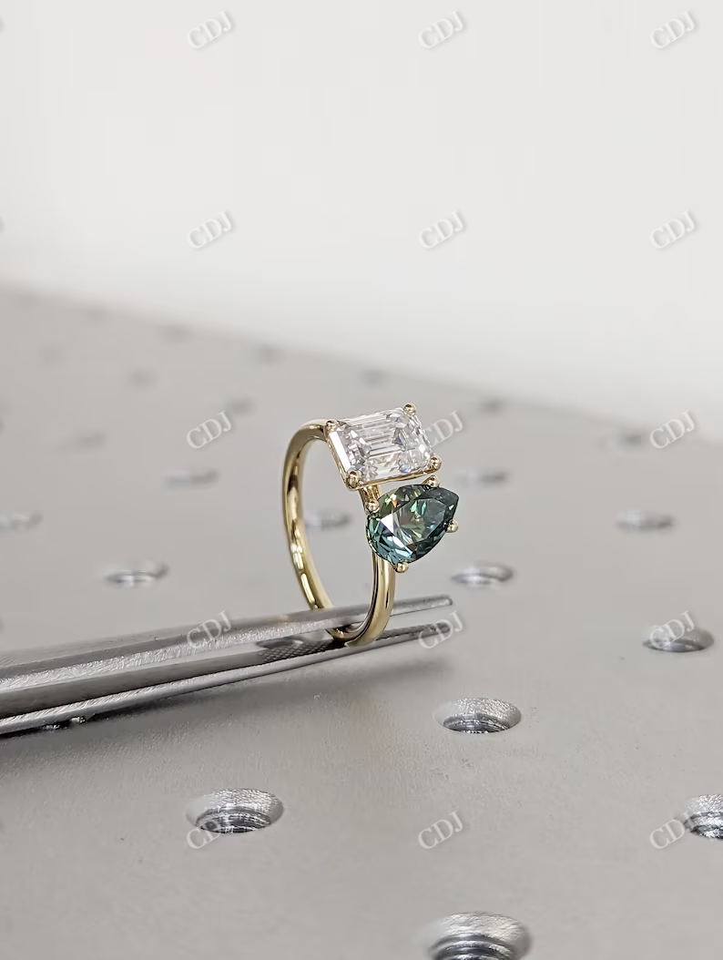 1.5CT Pear And Emerald Cut Toi Et Moi Moissanite Ring