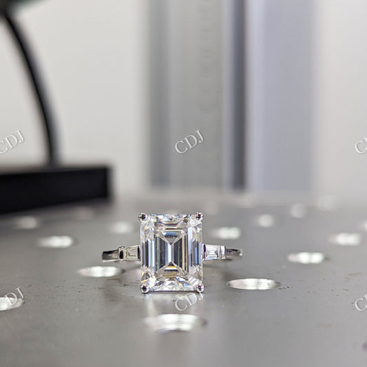 Emerald Cut Diamond Three Stone Engagement Ring  customdiamjewel 10KT White Gold VVS-EF