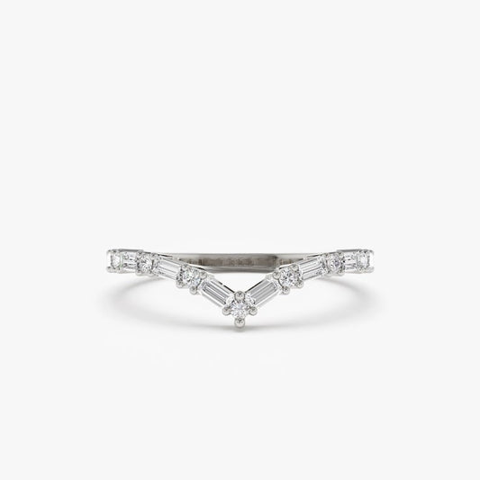 0.36CTW Baguette And Round Cut Natural Diamond Chevron Wedding Band  customdiamjewel 10 KT Solid Gold White Gold VVS-EF