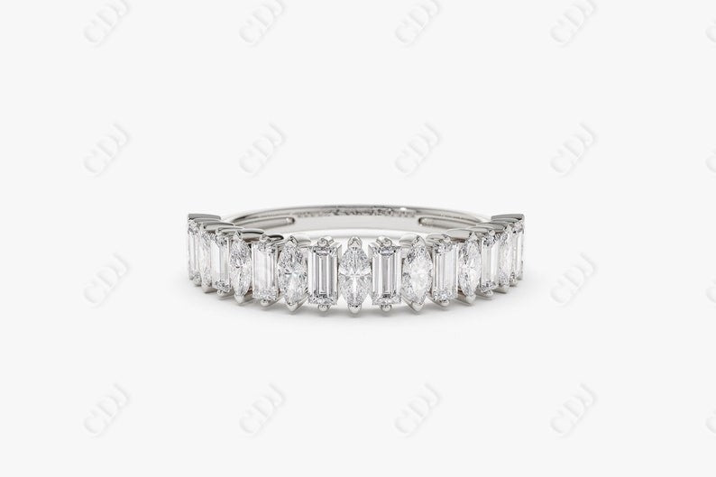 0.64CTW Lab Grown Marquise and Baguette Diamond Band  customdiamjewel 10KT White Gold VVS-EF