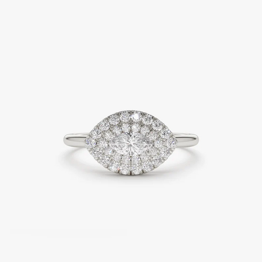 0.40CTW Marquise Lab Grown Diamond Double Halo Set Ring  customdiamjewel Sterling Silver White Gold VVS-EF