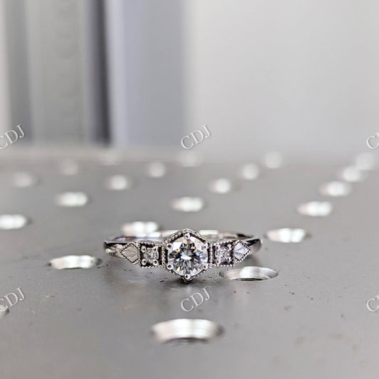 Round Moissanite 14k White Gold Micro Pave Bezel Set Engagement Ring  customdiamjewel 10KT White Gold VVS-EF