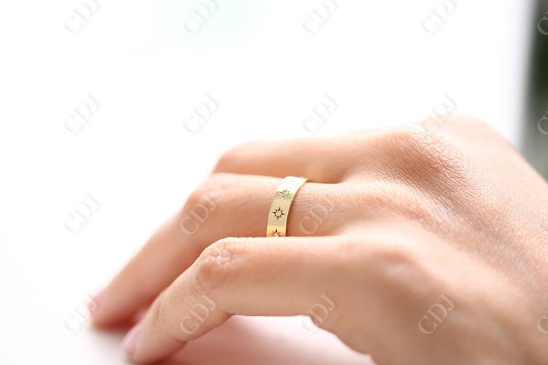0.11CTW Round Cut Natural Diamond Thick Star Wedding Band  customdiamjewel   