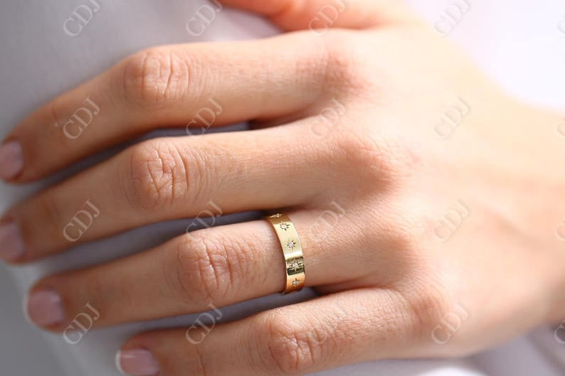0.11CTW Round Cut Natural Diamond Thick Star Wedding Band  customdiamjewel   