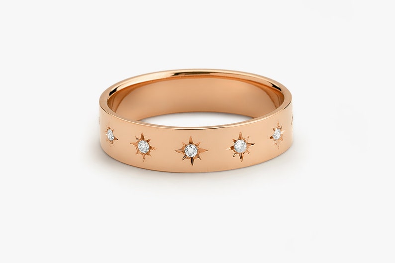 0.11CTW Round Cut Natural Diamond Thick Star Wedding Band  customdiamjewel 10 KT Solid Gold Rose Gold VVS-EF