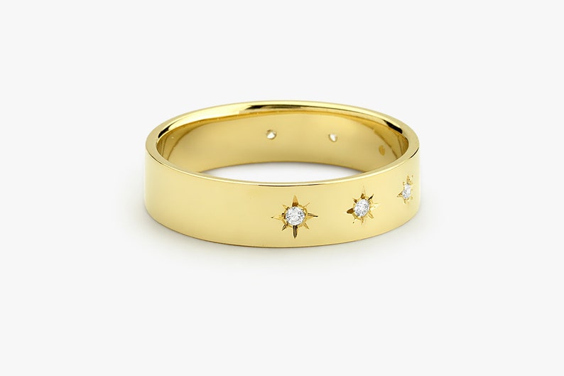 0.11CTW Round Cut Natural Diamond Thick Star Wedding Band  customdiamjewel   