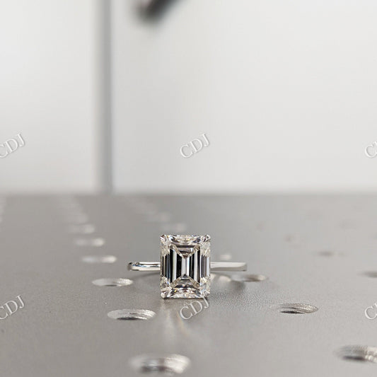 Hidden Halo Emerald Cut Moissanite Solitaire Engagement Ring  customdiamjewel 10KT White Gold VVS-EF