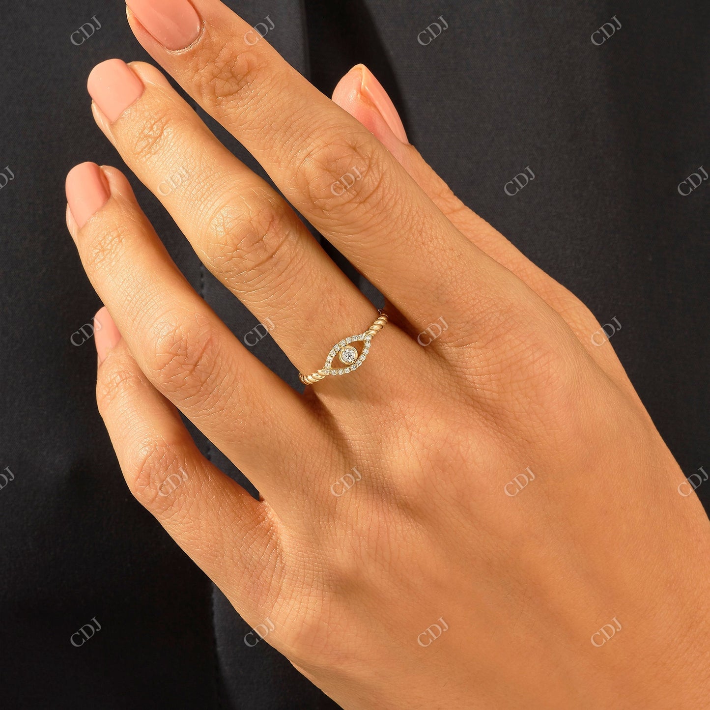 0.19CTW Natural Diamond Minimalist Evil Eye Ring  customdiamjewel   