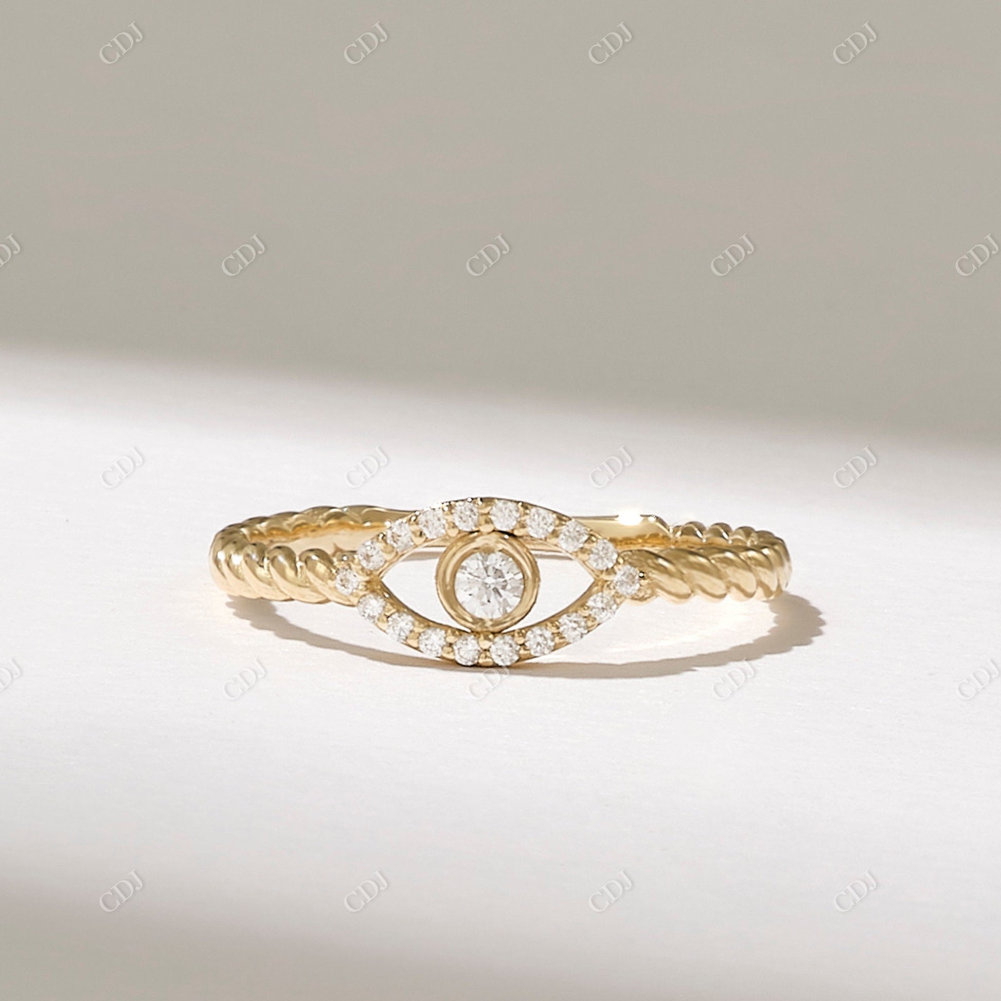 0.19CTW Natural Diamond Minimalist Evil Eye Ring  customdiamjewel 10KT Yellow Gold VVS-EF