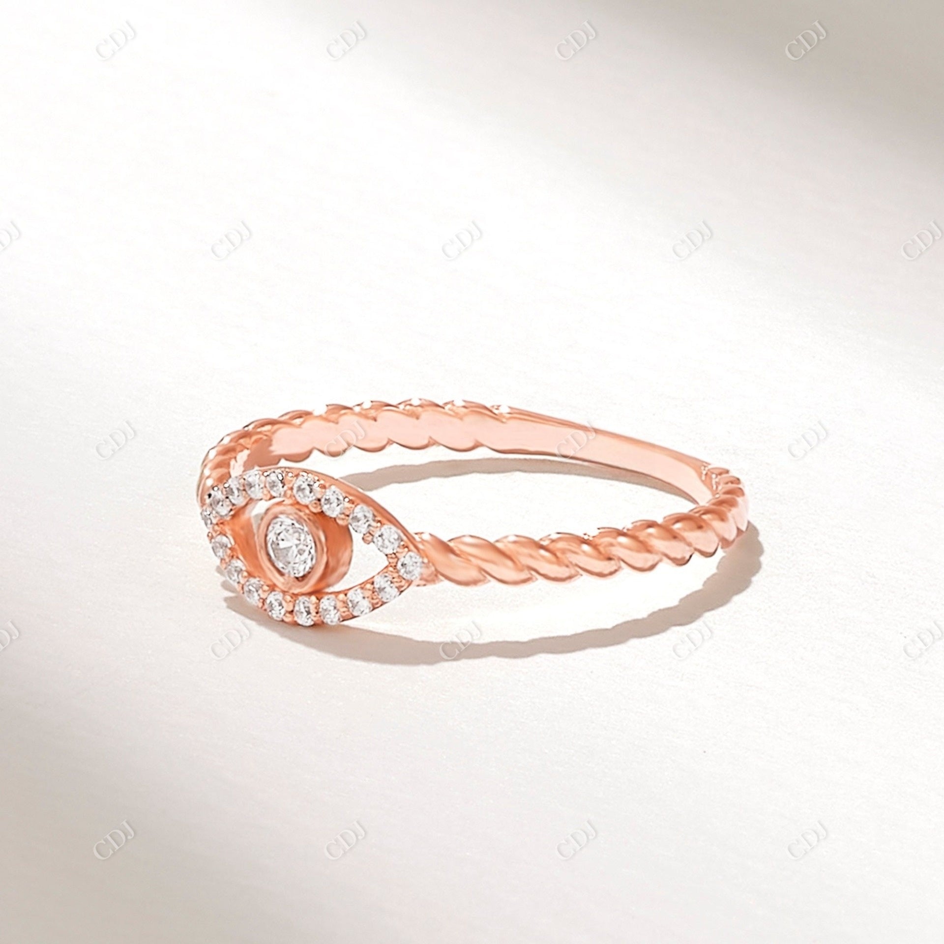 0.19CTW Natural Diamond Minimalist Evil Eye Ring  customdiamjewel 10KT Rose Gold VVS-EF
