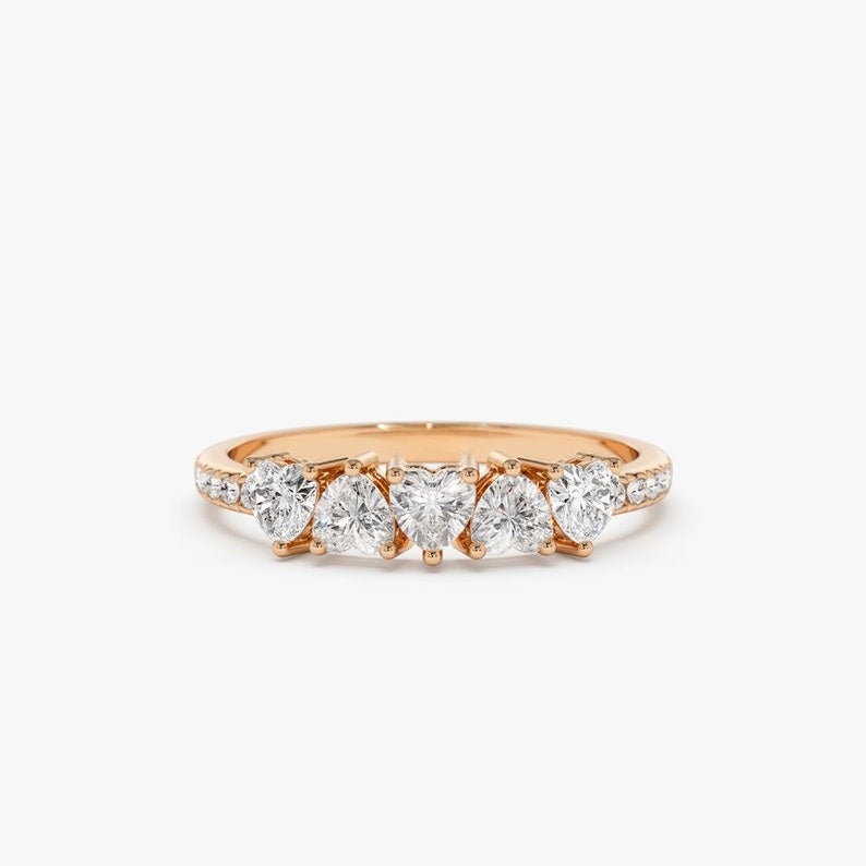 0.70CTW Heart Shape Natural Diamond Half Eternity Engagement Ring  customdiamjewel 10 KT Solid Gold Rose Gold VVS-EF