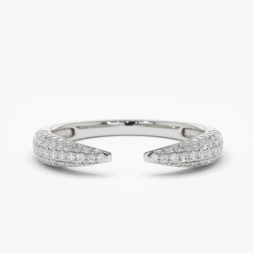 0.40CTW Open Claw Micro Pave Lab Grown Diamond Wedding Band  customdiamjewel Sterling Silver White Gold VVS-EF