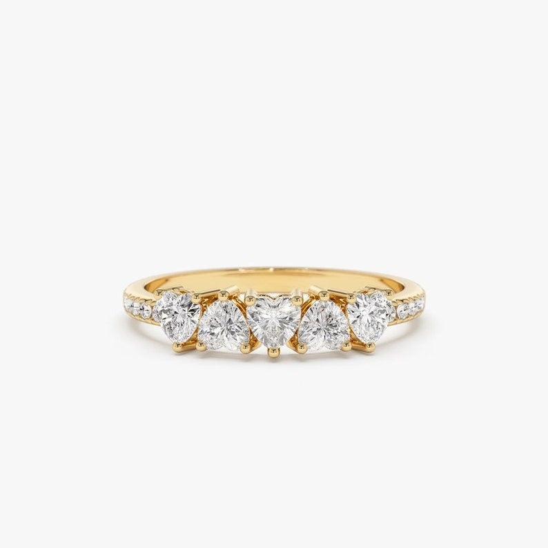 0.70CTW Heart Shape Natural Diamond Half Eternity Engagement Ring  customdiamjewel 10 KT Solid Gold Yellow Gold VVS-EF