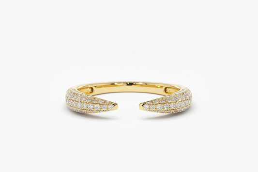 0.40CTW Open Claw Micro Pave Lab Grown Diamond Wedding Band  customdiamjewel Sterling Silver Yellow Gold VVS-EF